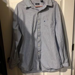 Blue and White Striped Izod Button Down Shirt